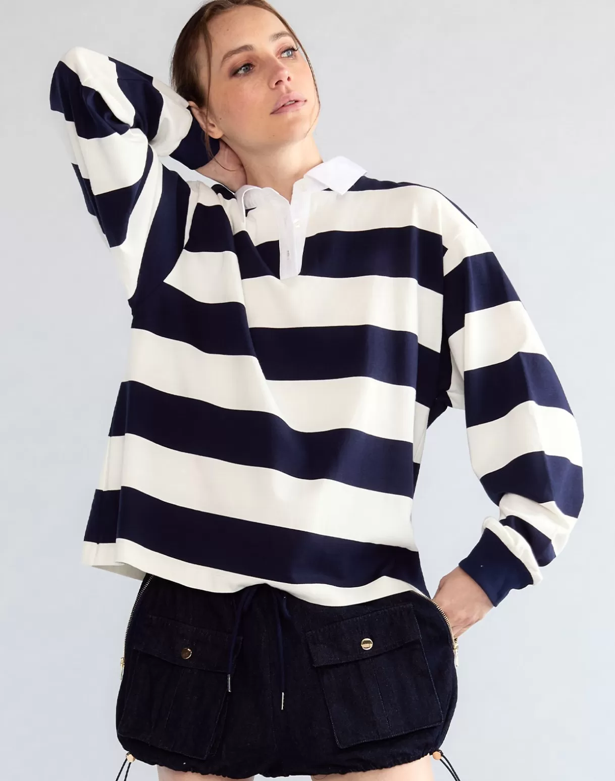 Tops-Cynthia Rowley Ardie Striped Rugby Shirt NVYWHT