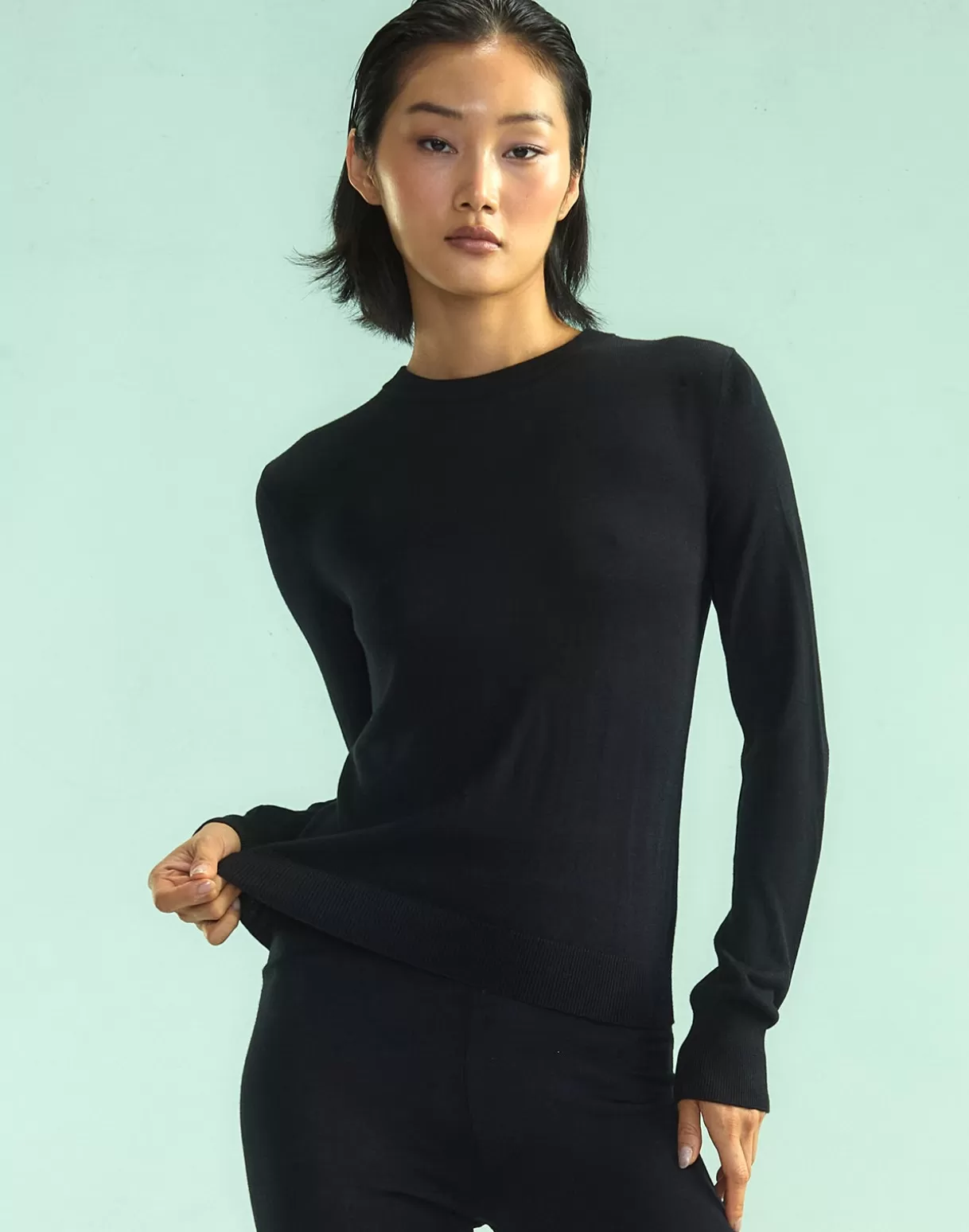 Snow-Cynthia Rowley Aspen Crewneck Knit Top BLACK