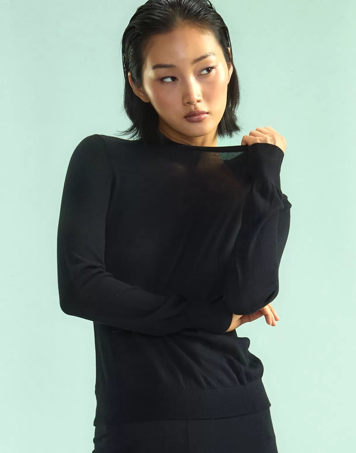 Snow-Cynthia Rowley Aspen Crewneck Knit Top BLACK