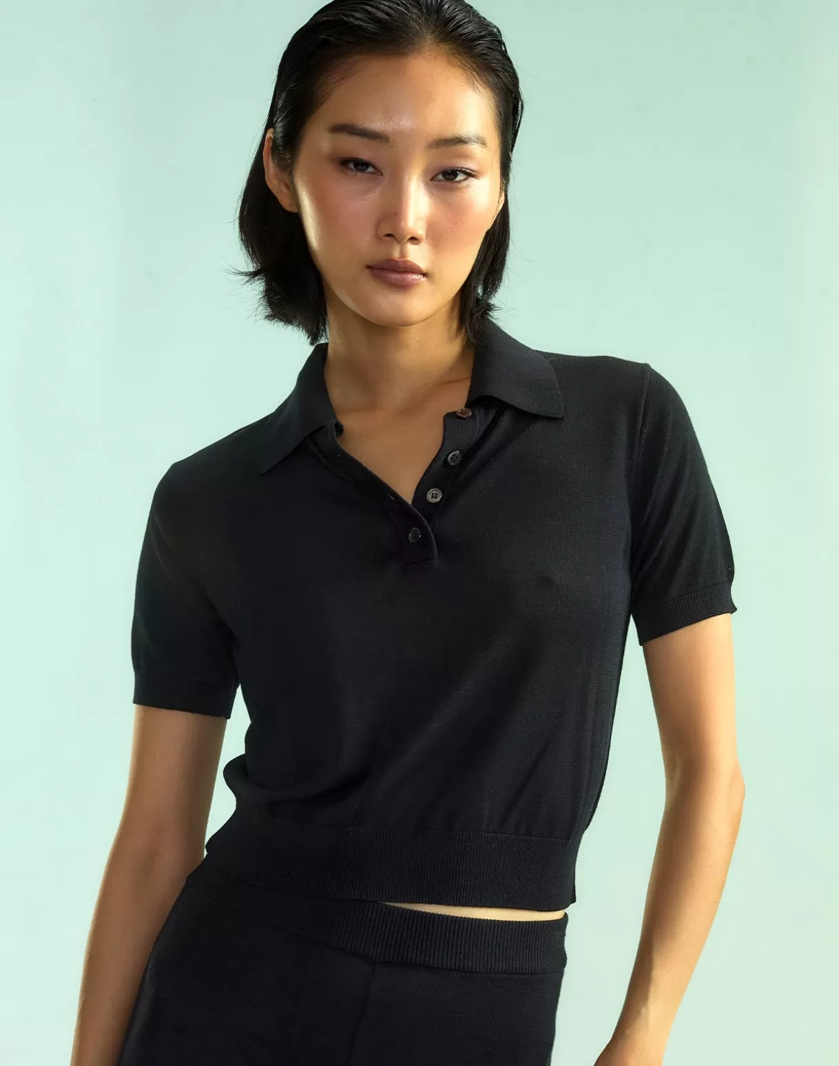 Snow-Cynthia Rowley Aspen Knit Polo BLACK
