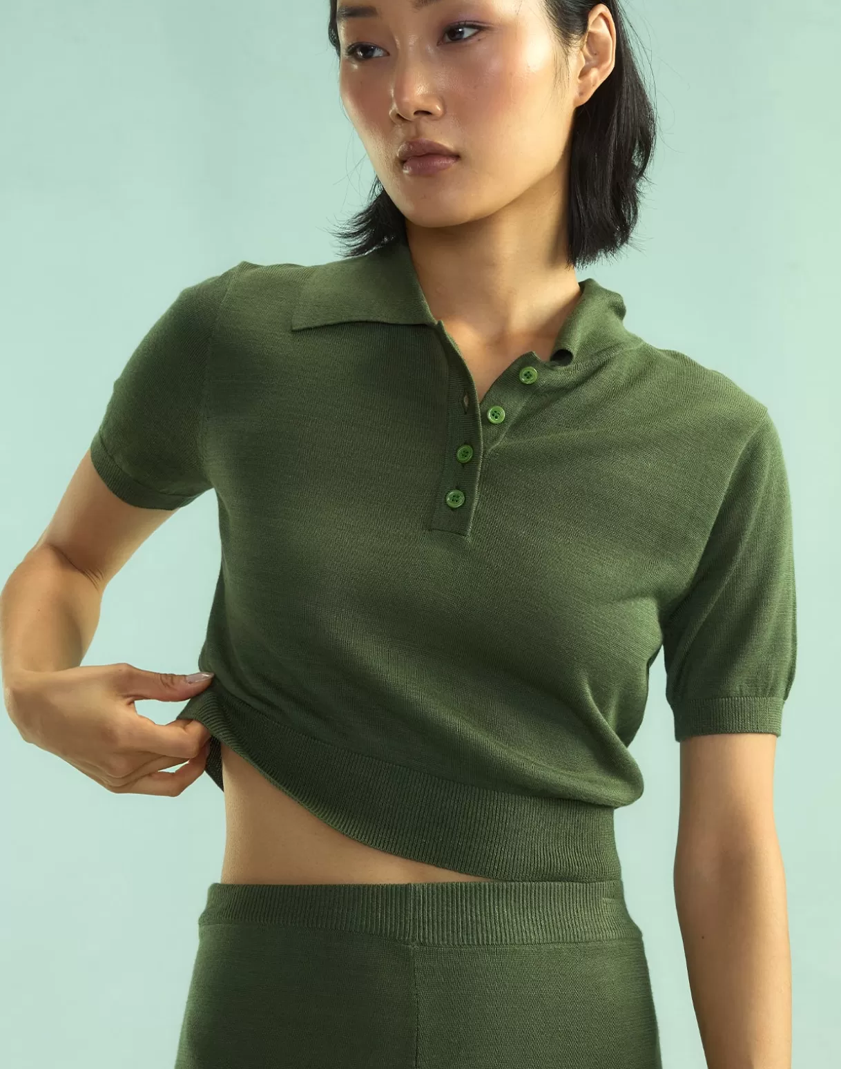 Snow-Cynthia Rowley Aspen Knit Polo DRKGR