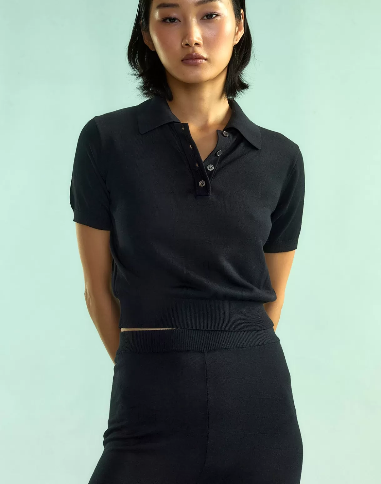 Snow-Cynthia Rowley Aspen Knit Polo BLACK