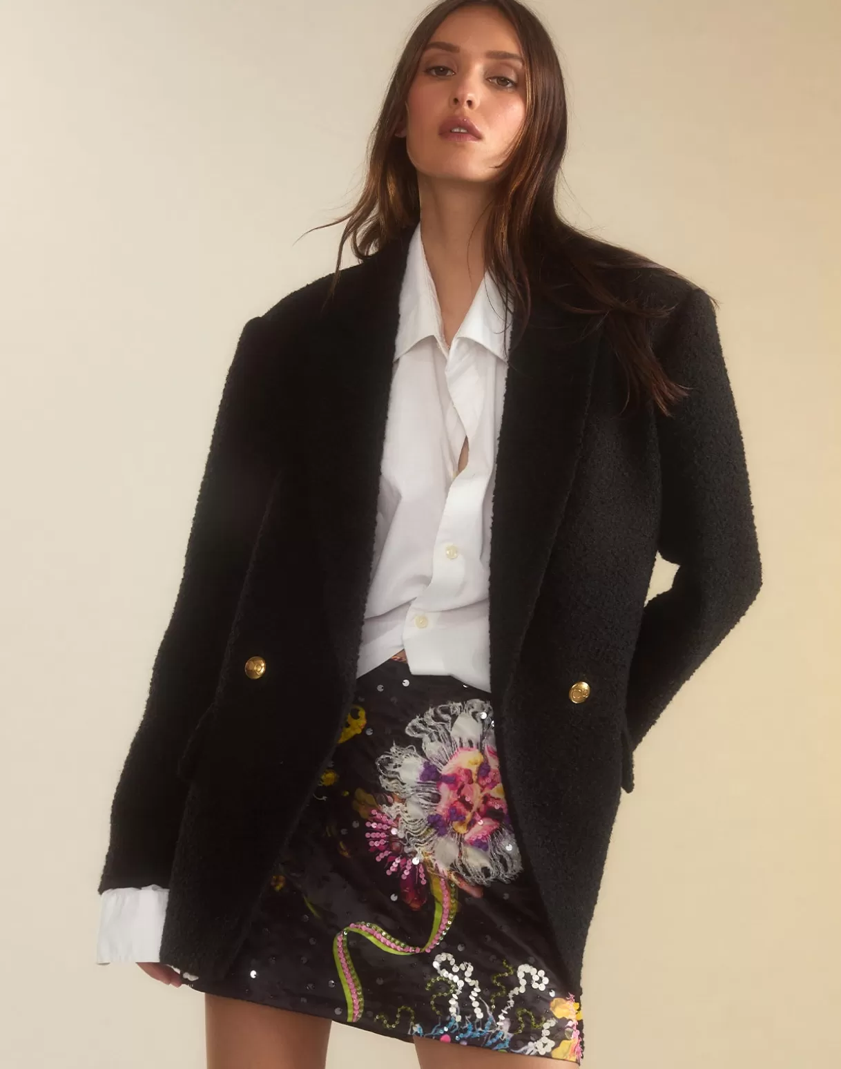 Jackets & Coats | Tops-Cynthia Rowley Bardot Bouclé Blazer BLACK