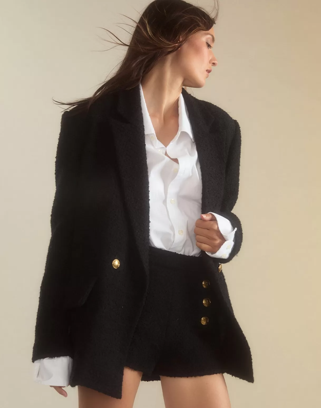 Jackets & Coats | Tops-Cynthia Rowley Bardot Bouclé Blazer BLACK