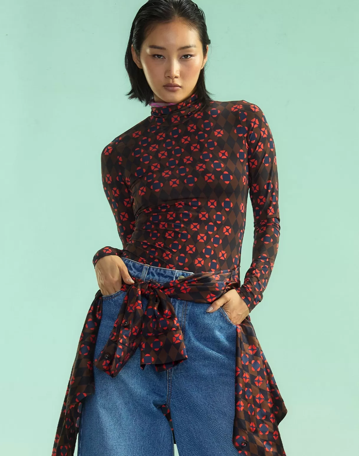 Snow | Tops-Cynthia Rowley Base Layer Turtleneck GEOBLRD