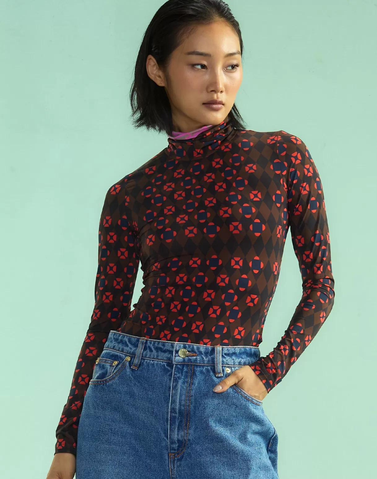 Snow | Tops-Cynthia Rowley Base Layer Turtleneck GEOBLRD