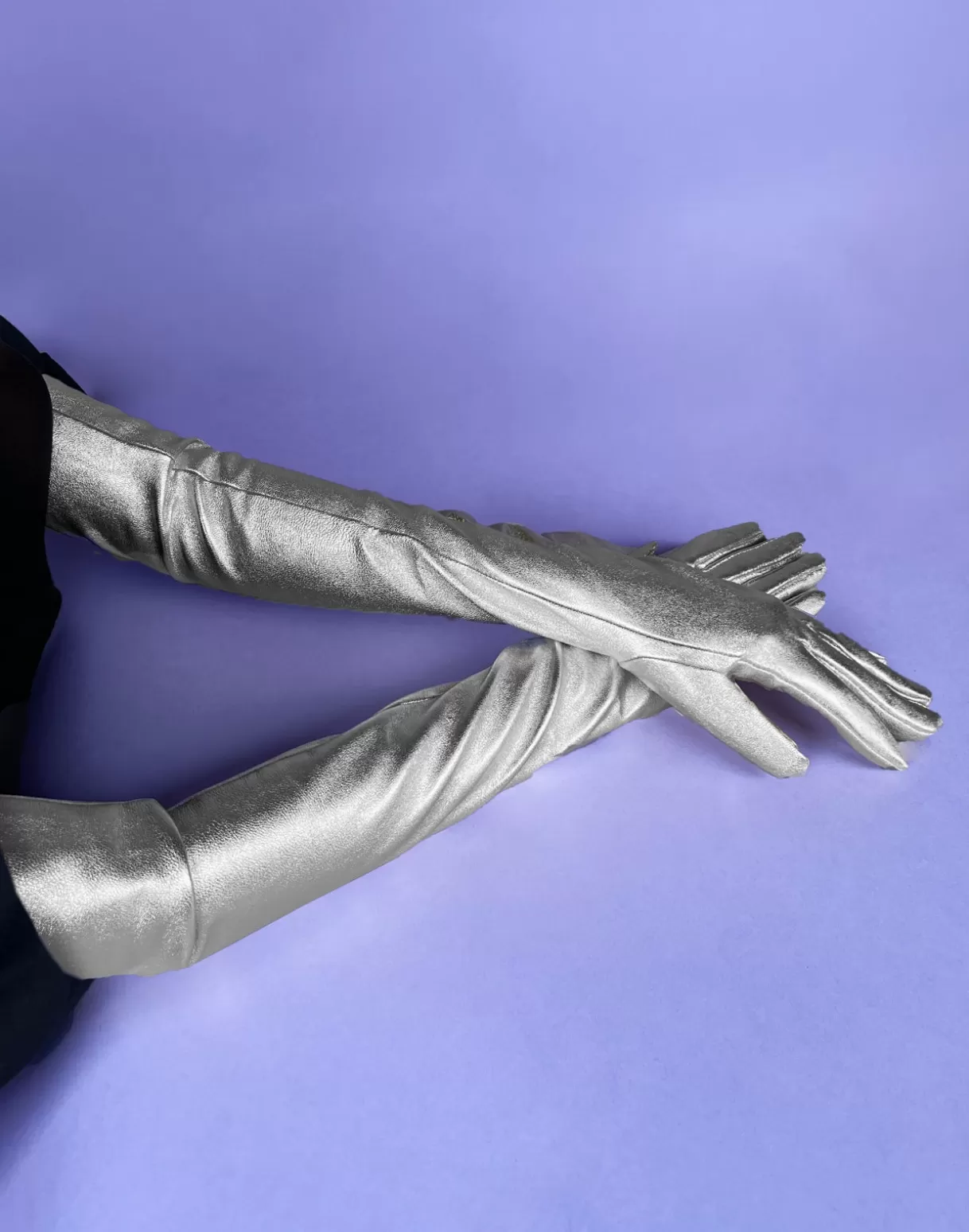 Accessories | Accessories-Cynthia Rowley Bea Long Metallic Leather Gloves Metallic Silver