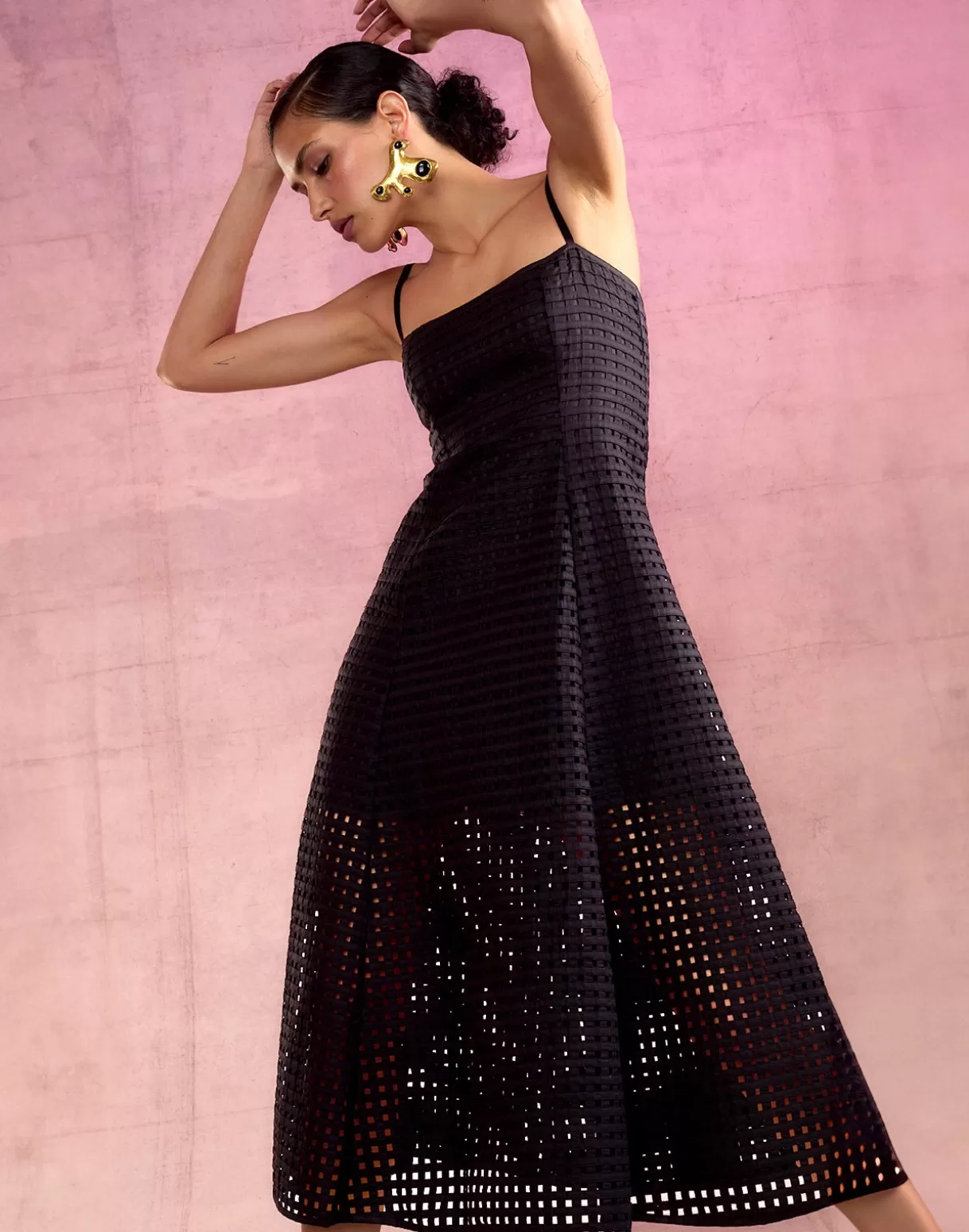 Dresses-Cynthia Rowley Birdcage Midi Dress BLACK