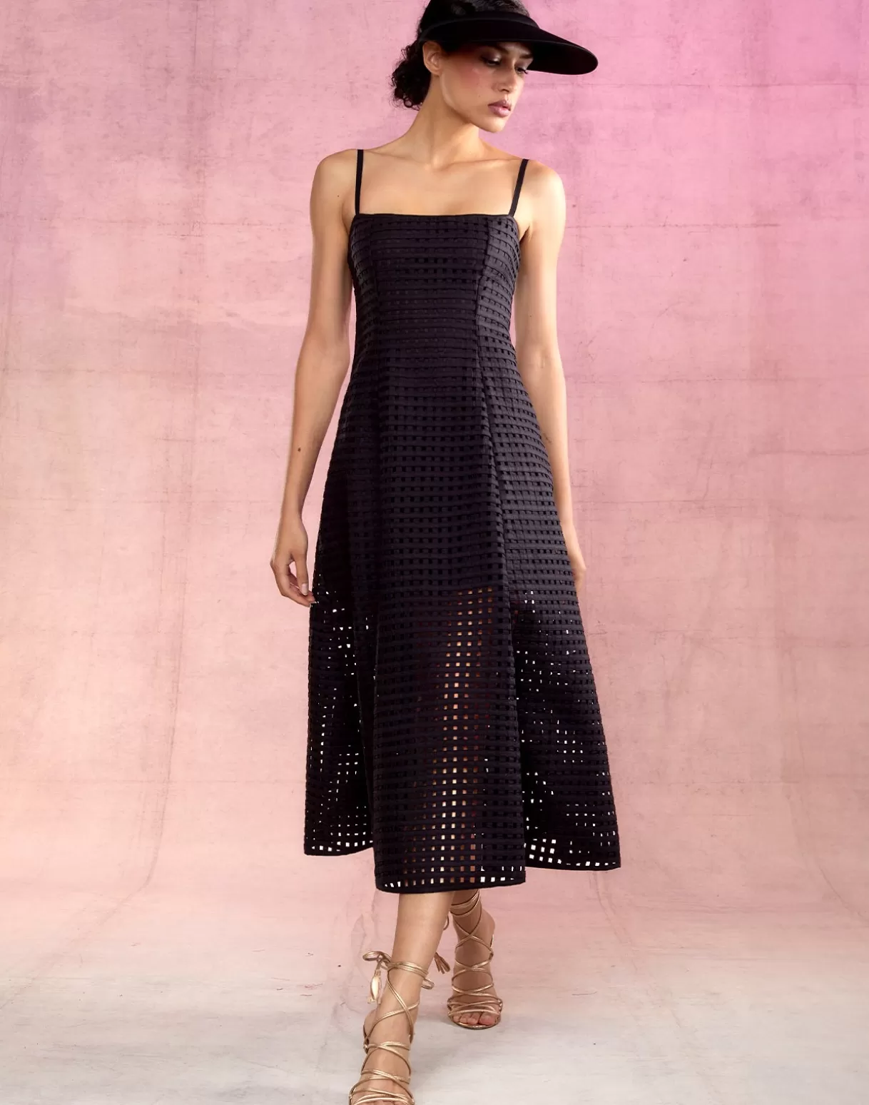 Dresses-Cynthia Rowley Birdcage Midi Dress BLACK