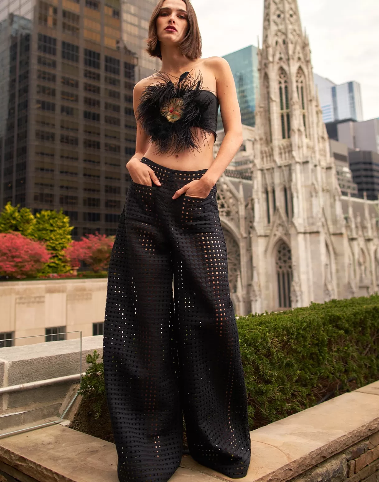 Bottoms-Cynthia Rowley Birdcage Pants BLACK