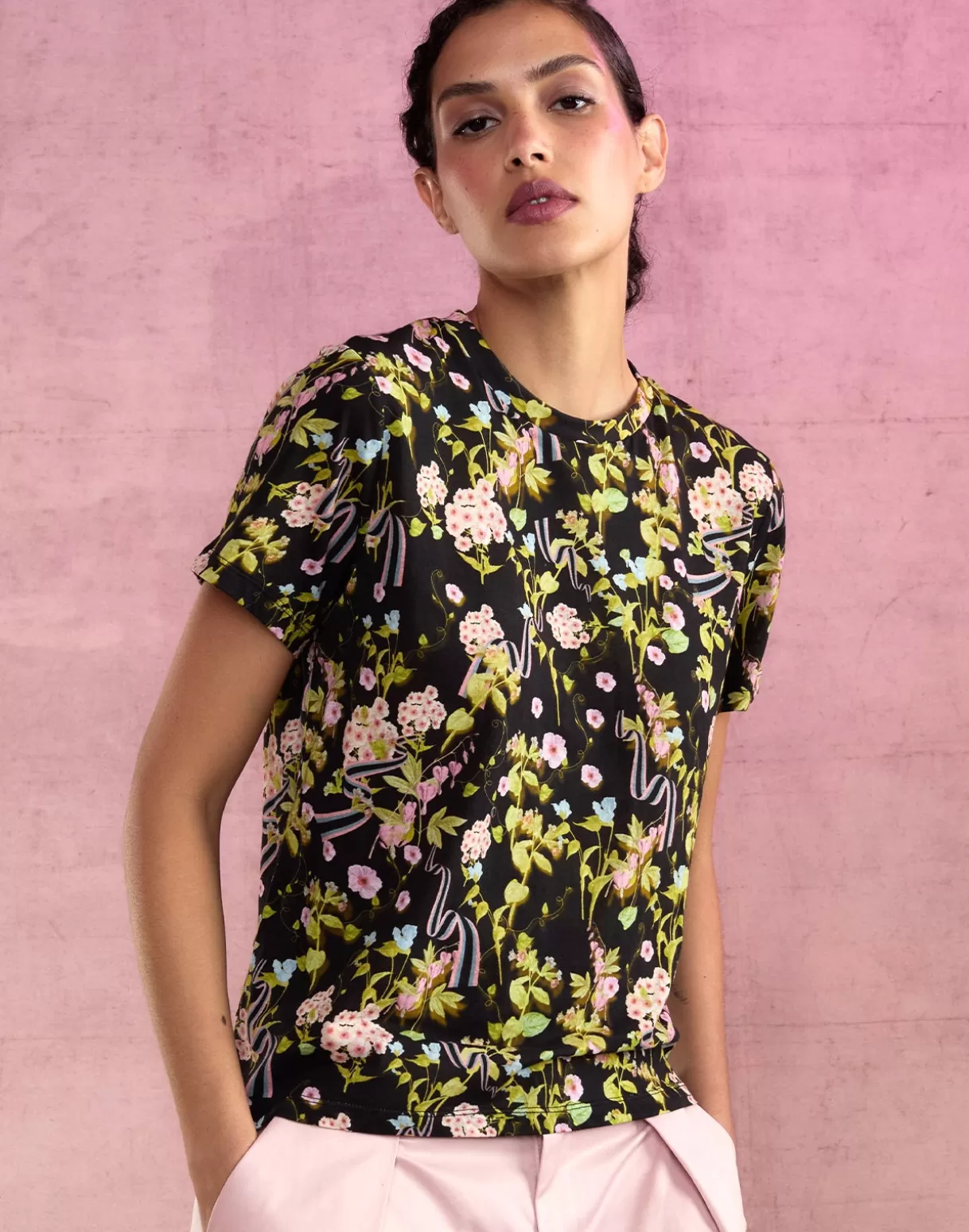 Tops-Cynthia Rowley Bloom Tee BLKFL