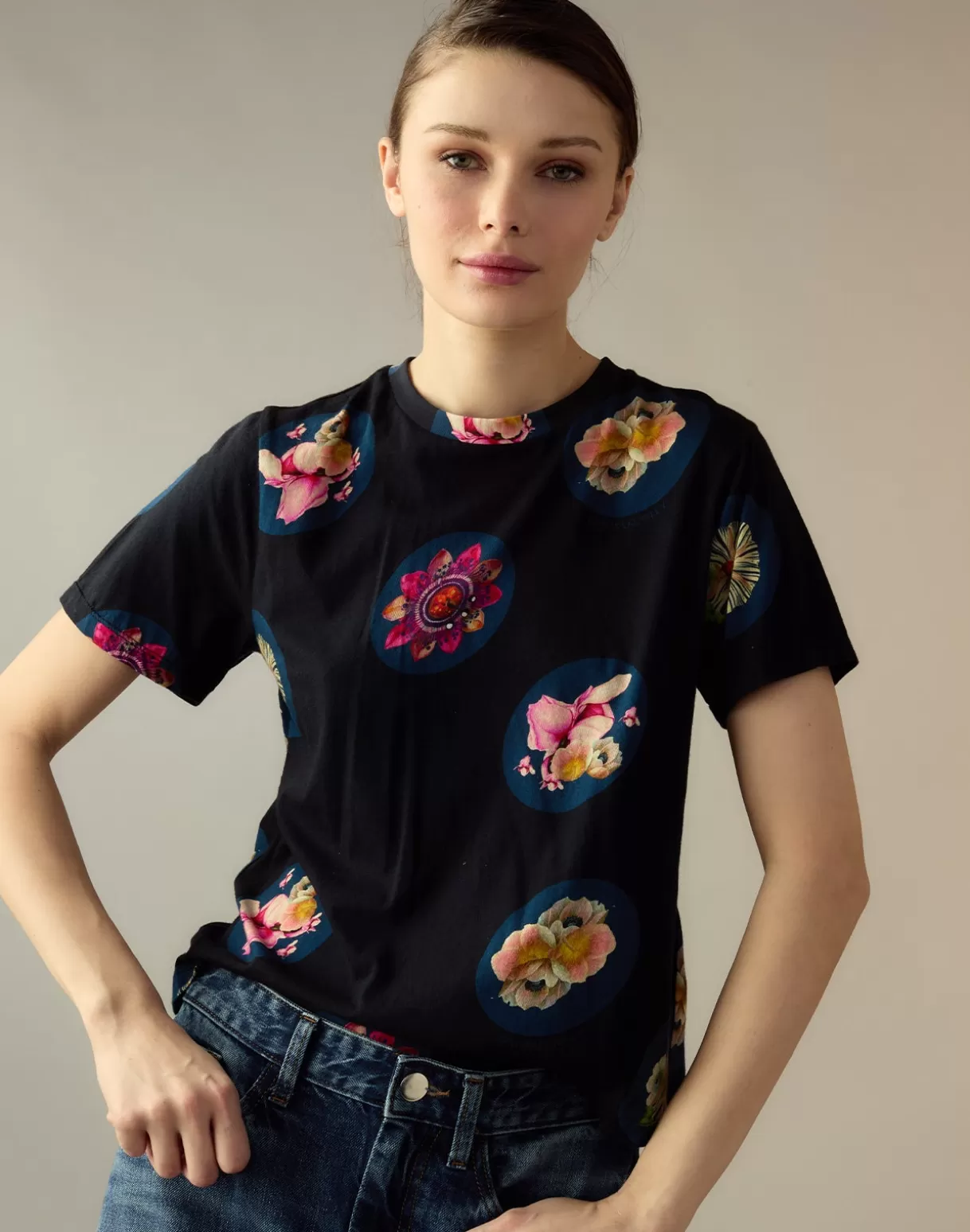 Tops-Cynthia Rowley Bloom Tee BLKMT