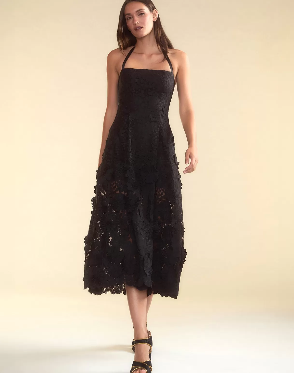 Dresses-Cynthia Rowley Blooming Lace Halter Dress BLACK