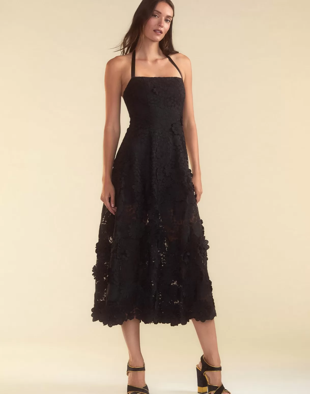 Dresses-Cynthia Rowley Blooming Lace Halter Dress BLACK