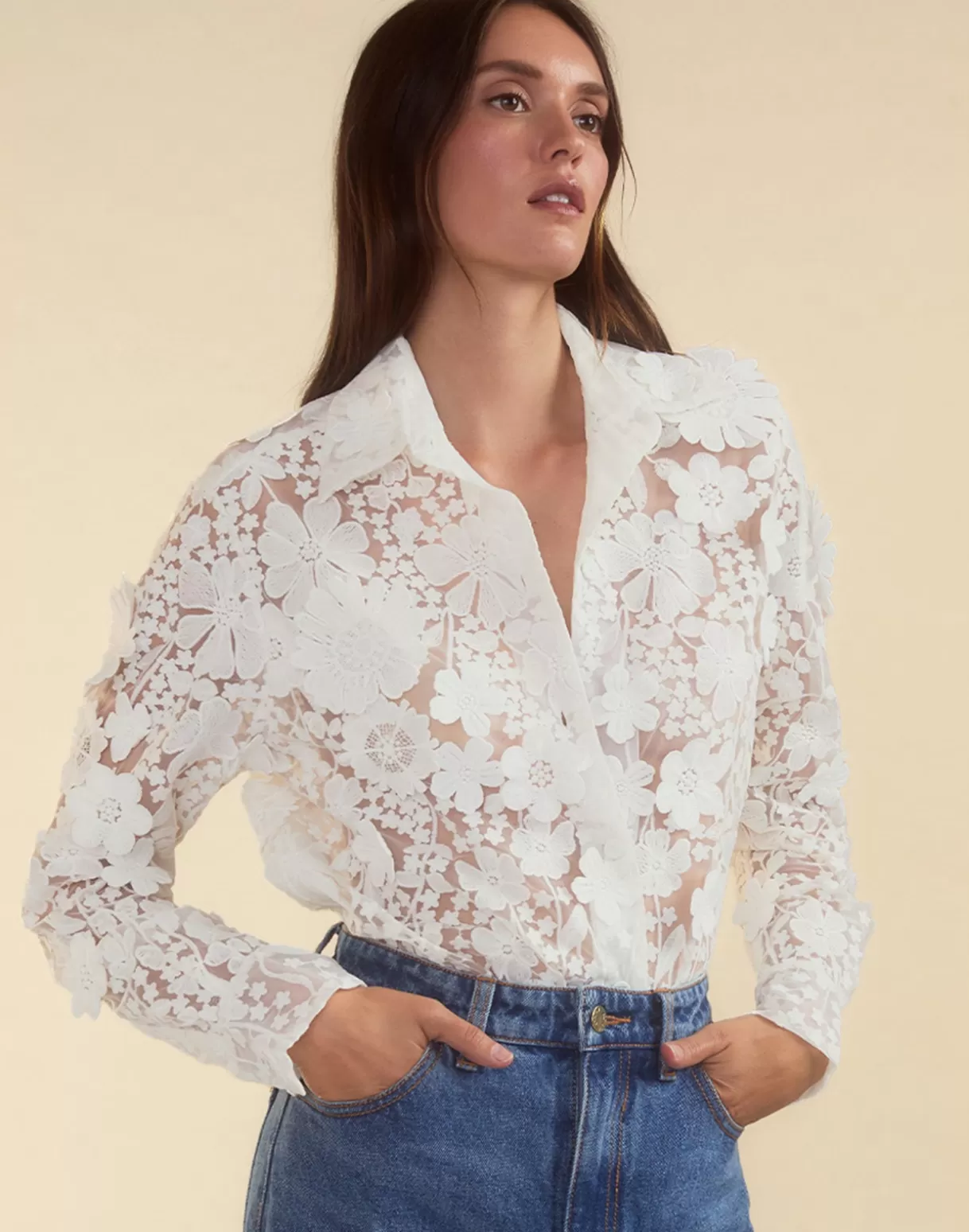 Tops-Cynthia Rowley Blooming Lace Shirt White