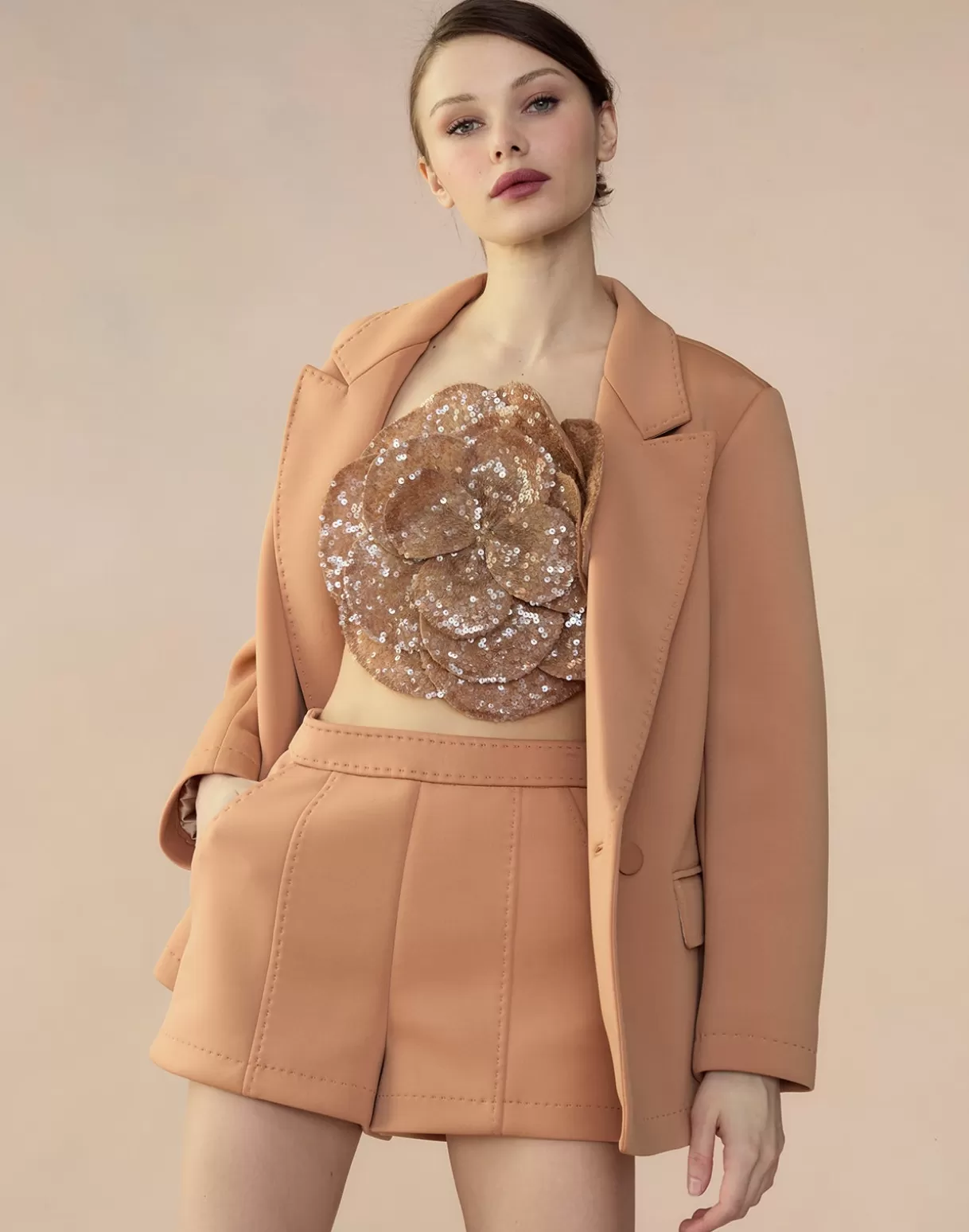 Tops | Jackets & Coats-Cynthia Rowley Bonded Pick Stitch Jacket Tan