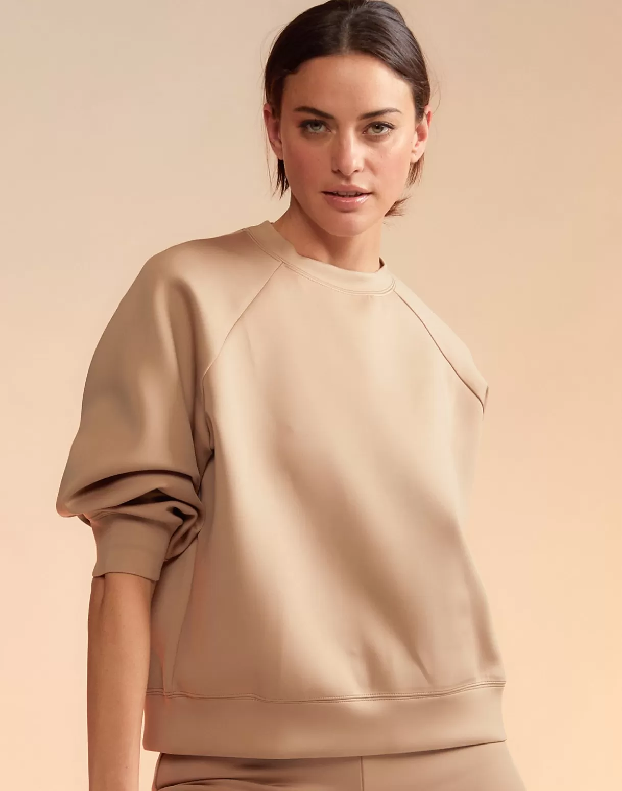 All Sport-Cynthia Rowley Bonded Pullover Sweatshirt CAMEL