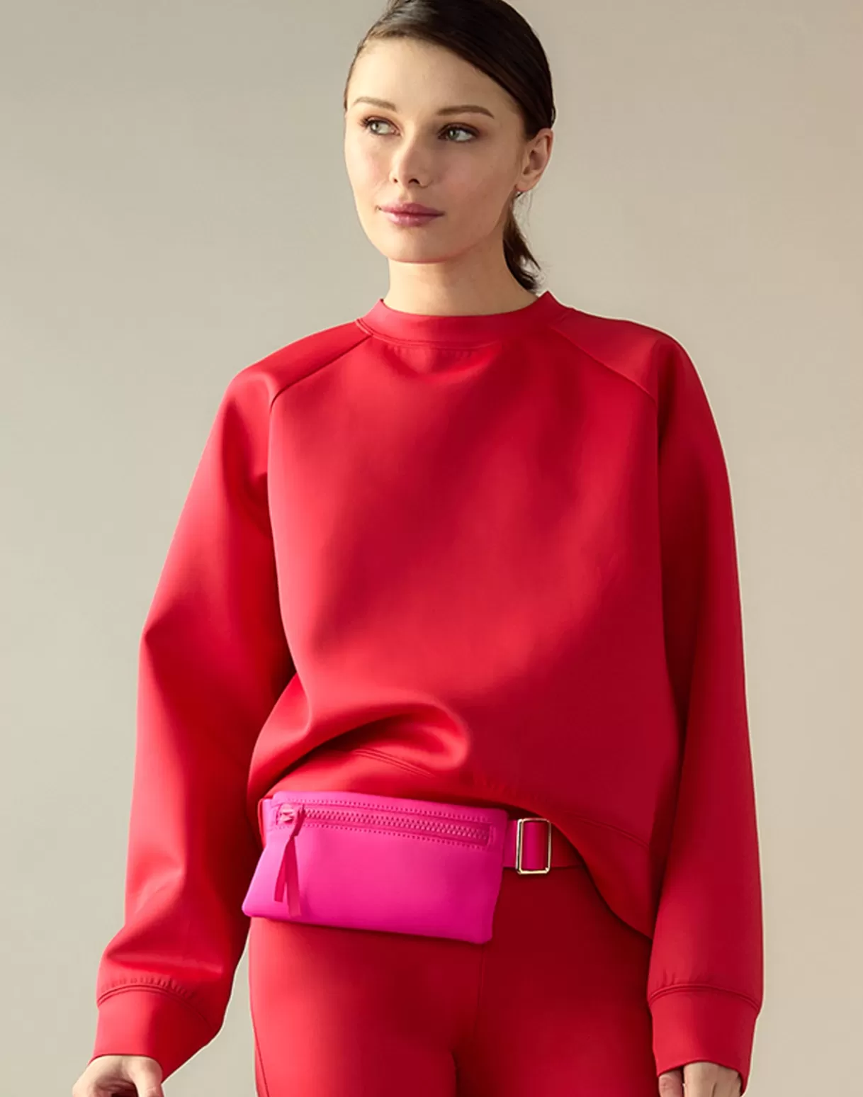 All Sport-Cynthia Rowley Bonded Pullover Sweatshirt Red