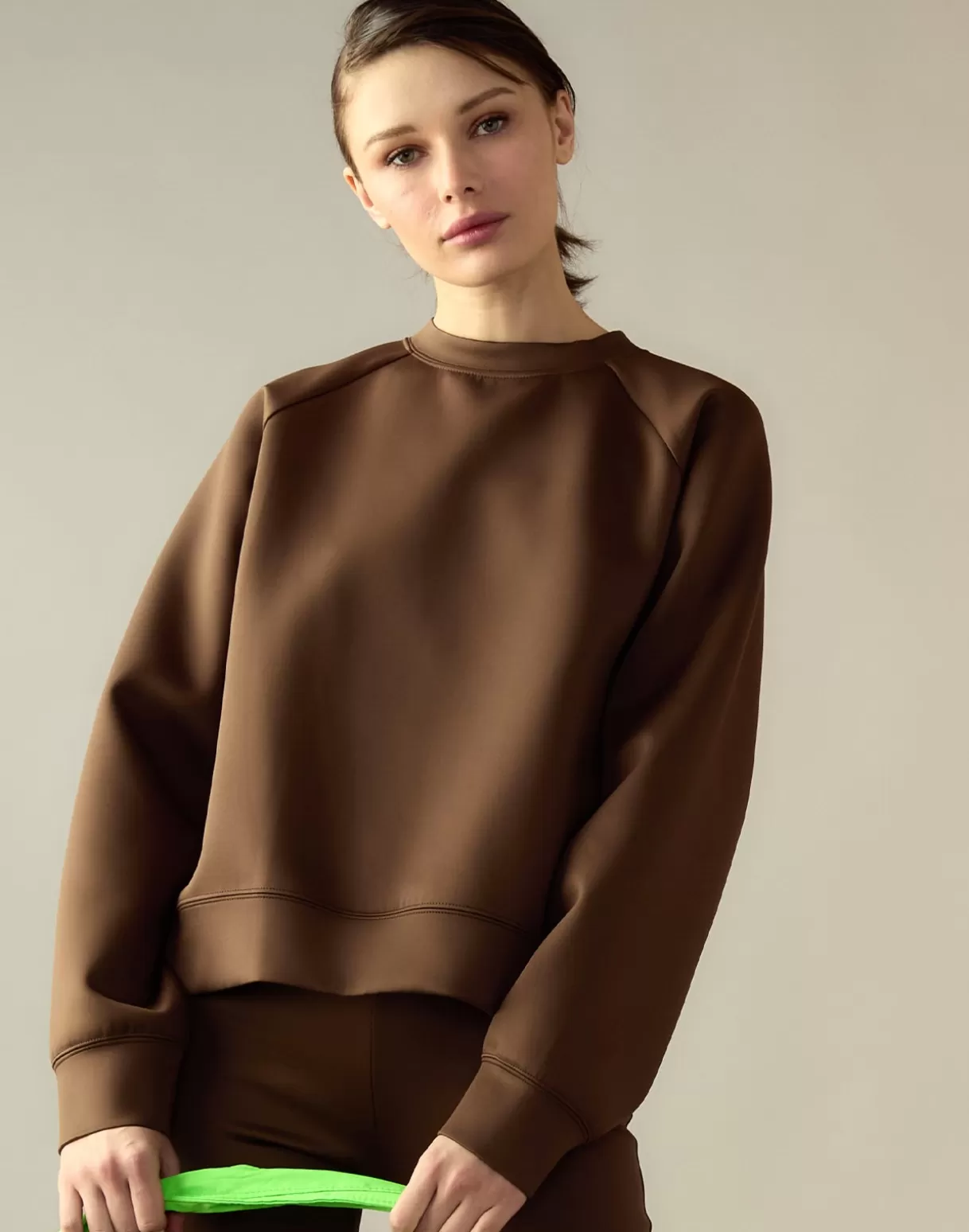 All Sport-Cynthia Rowley Bonded Pullover Sweatshirt Brown