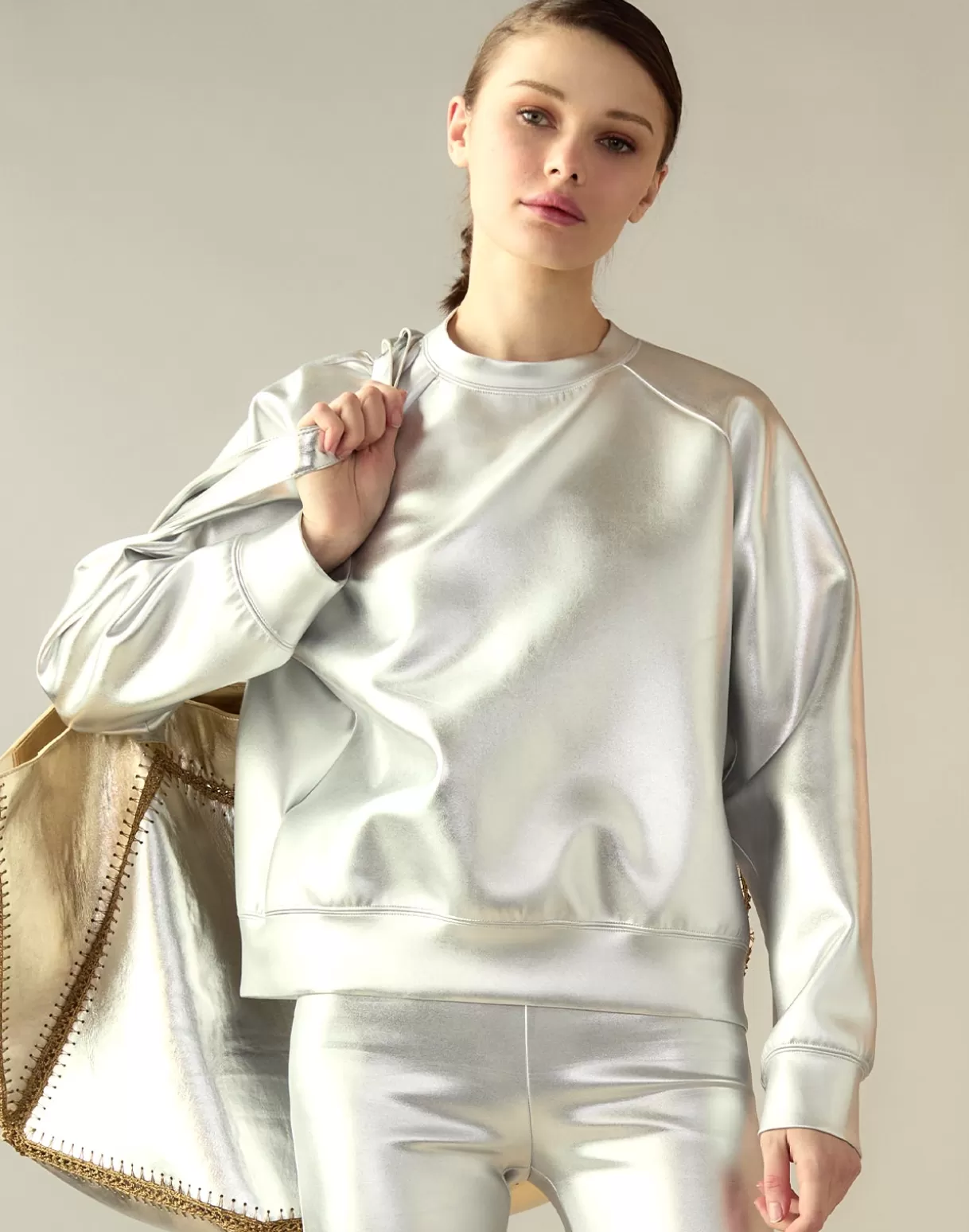 All Sport-Cynthia Rowley Bonded Pullover Sweatshirt Silver