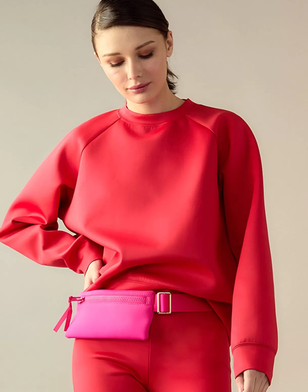 All Sport-Cynthia Rowley Bonded Pullover Sweatshirt Red