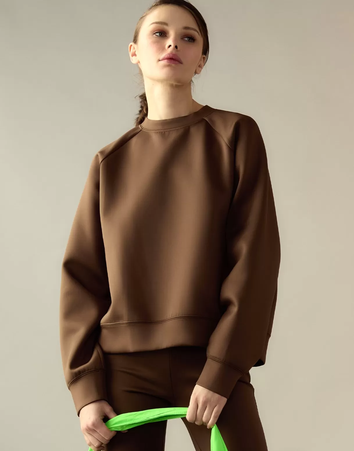 All Sport-Cynthia Rowley Bonded Pullover Sweatshirt Brown