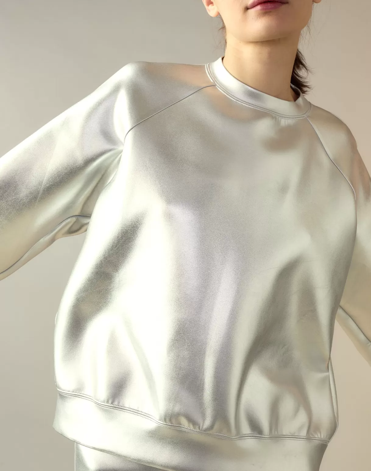 All Sport-Cynthia Rowley Bonded Pullover Sweatshirt Silver