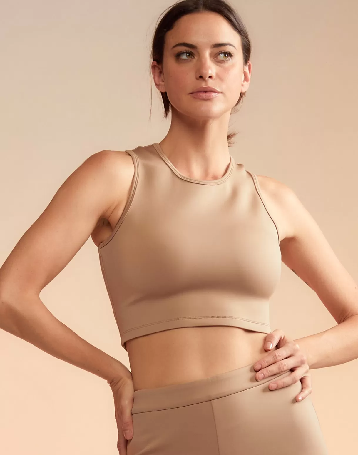 All Sport-Cynthia Rowley Bonded Racer Tank CAMEL