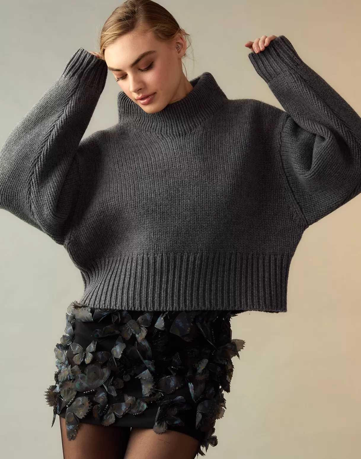 Bottoms-Cynthia Rowley Butterfly Appliqué Skirt BLKMUL
