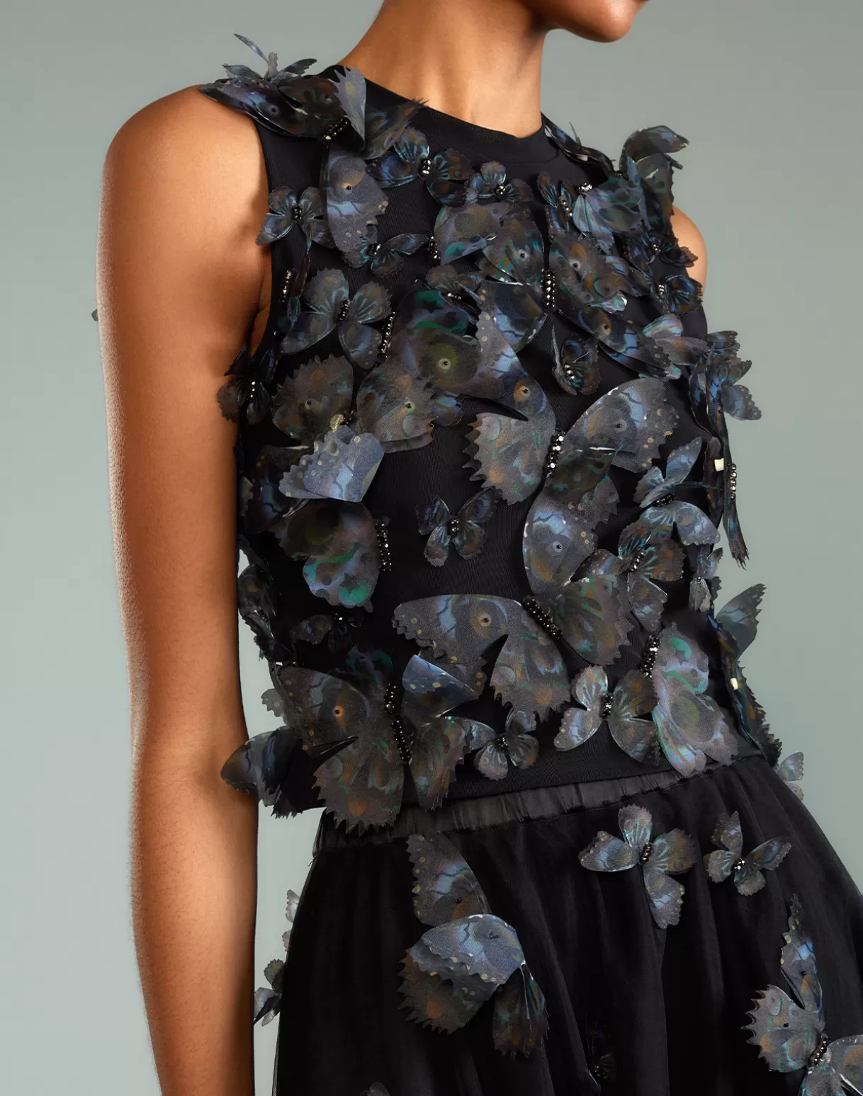 Tops-Cynthia Rowley Butterfly Applique Top BLACK
