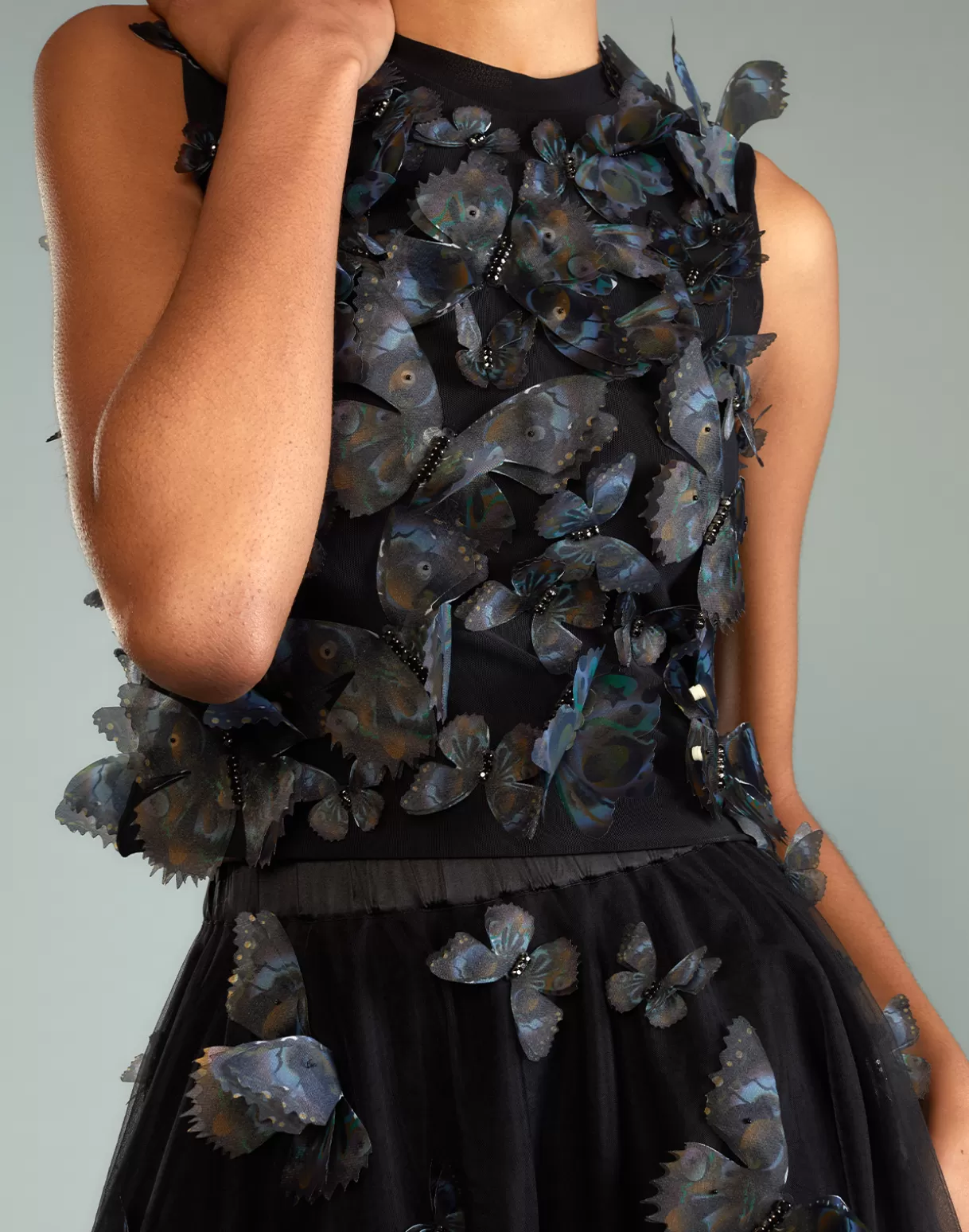 Tops-Cynthia Rowley Butterfly Applique Top BLACK