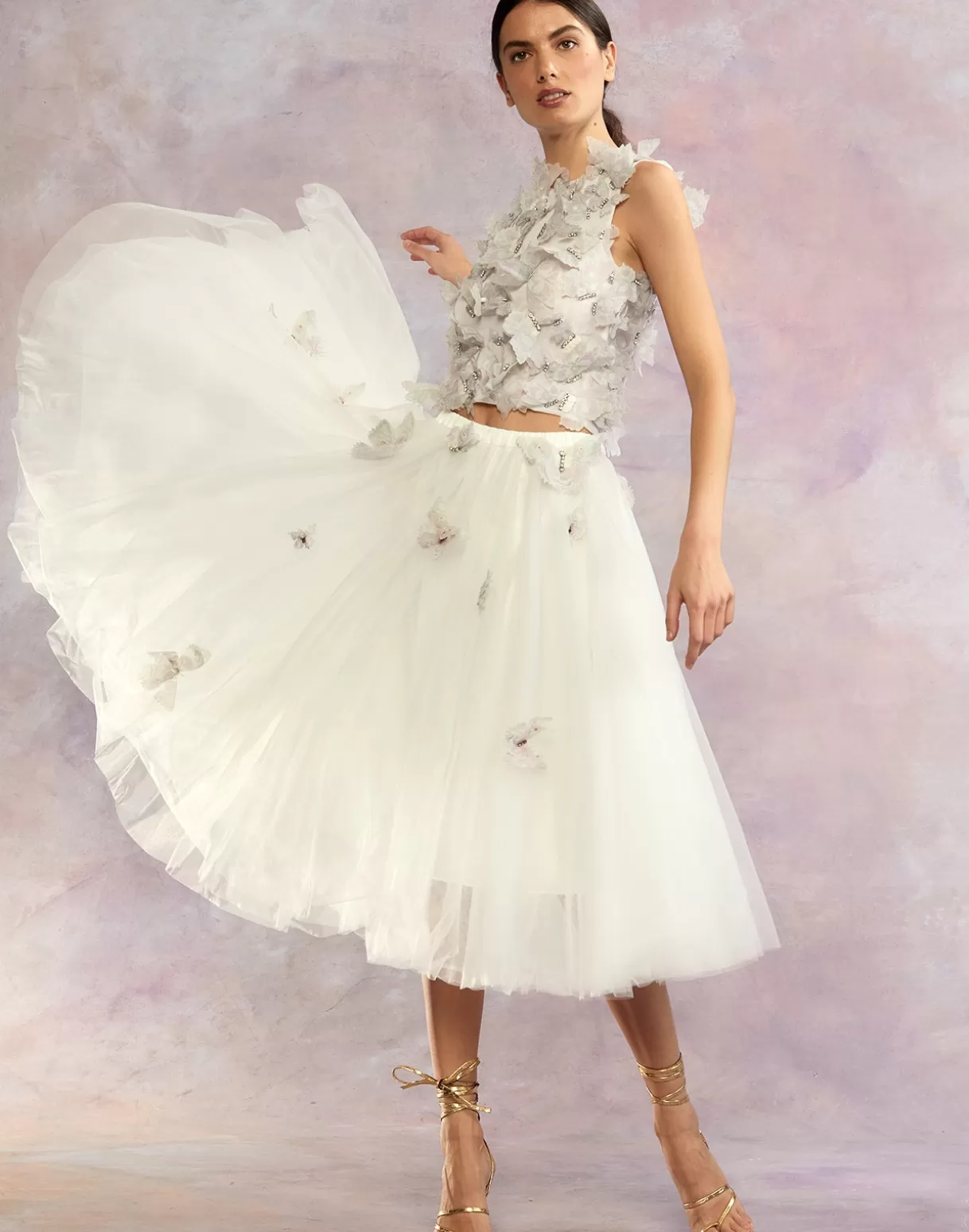 Bottoms-Cynthia Rowley Butterfly Tulle Skirt White