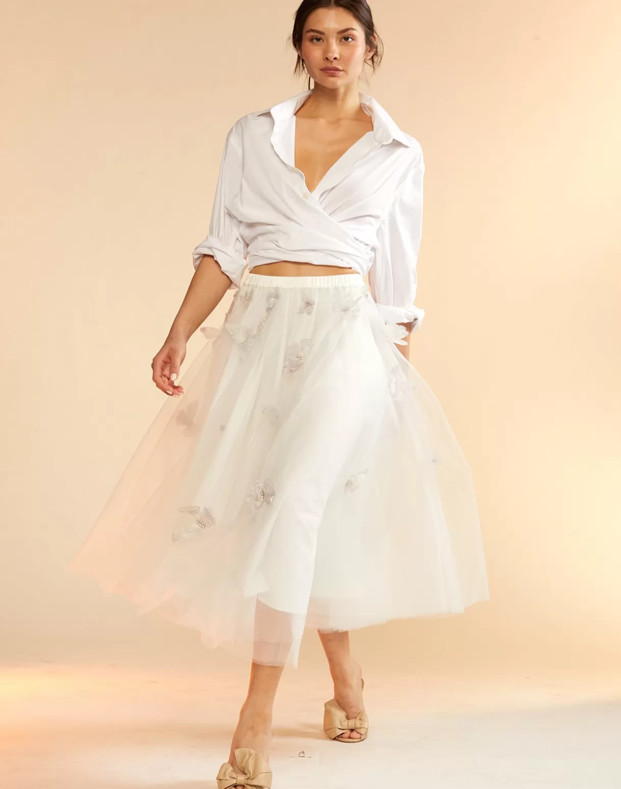 Bottoms-Cynthia Rowley Butterfly Tulle Skirt White