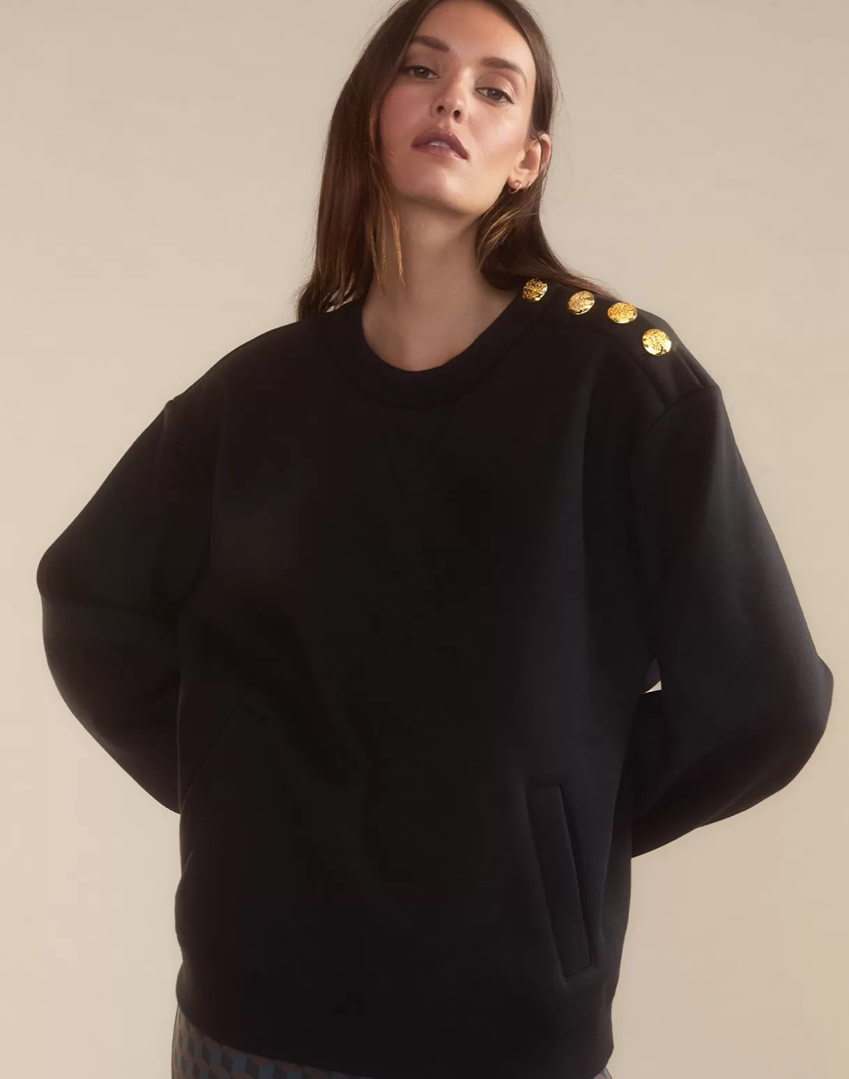 Tops-Cynthia Rowley Button Up Sweatshirt BLACK