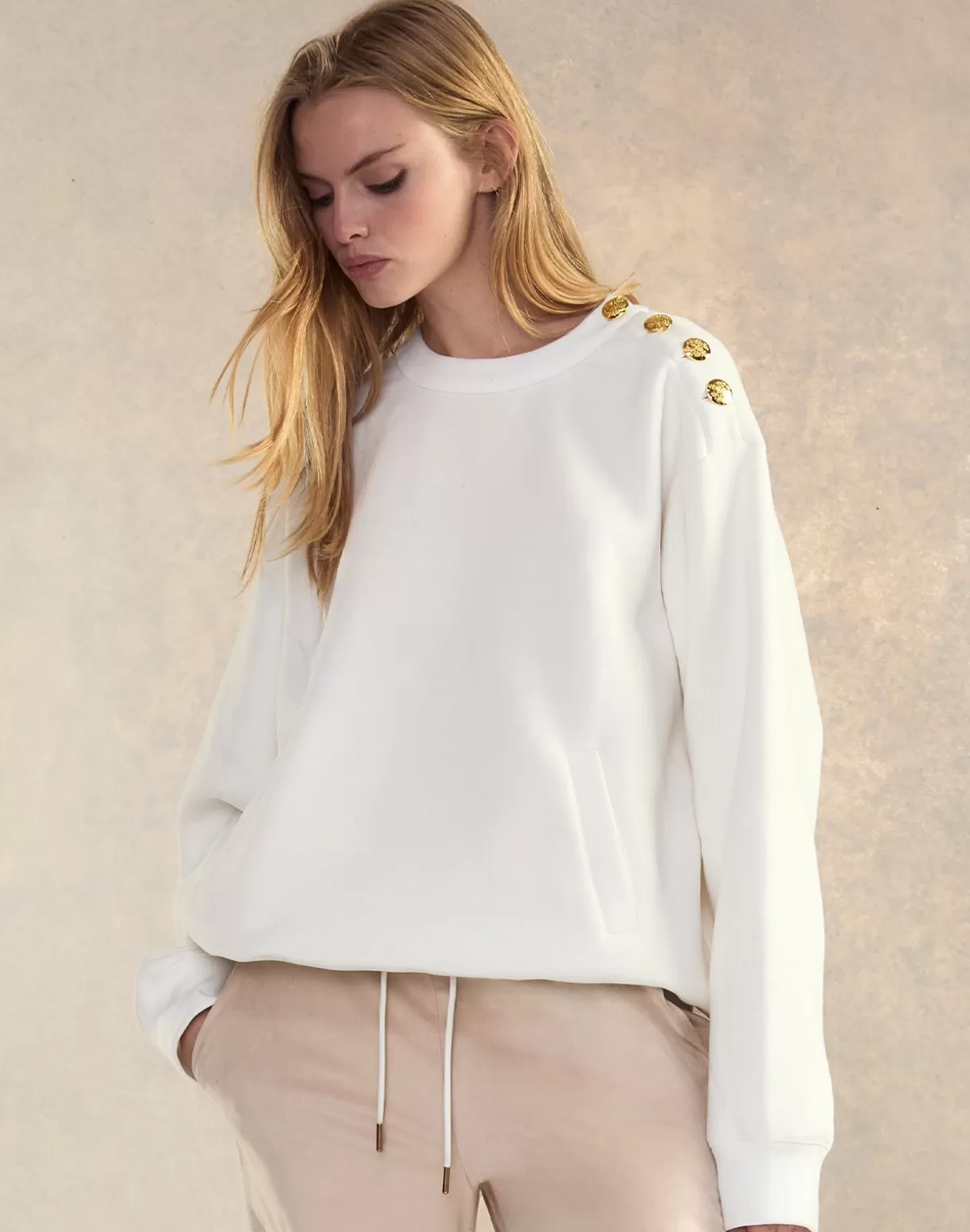 Tops-Cynthia Rowley Button Up Sweatshirt White