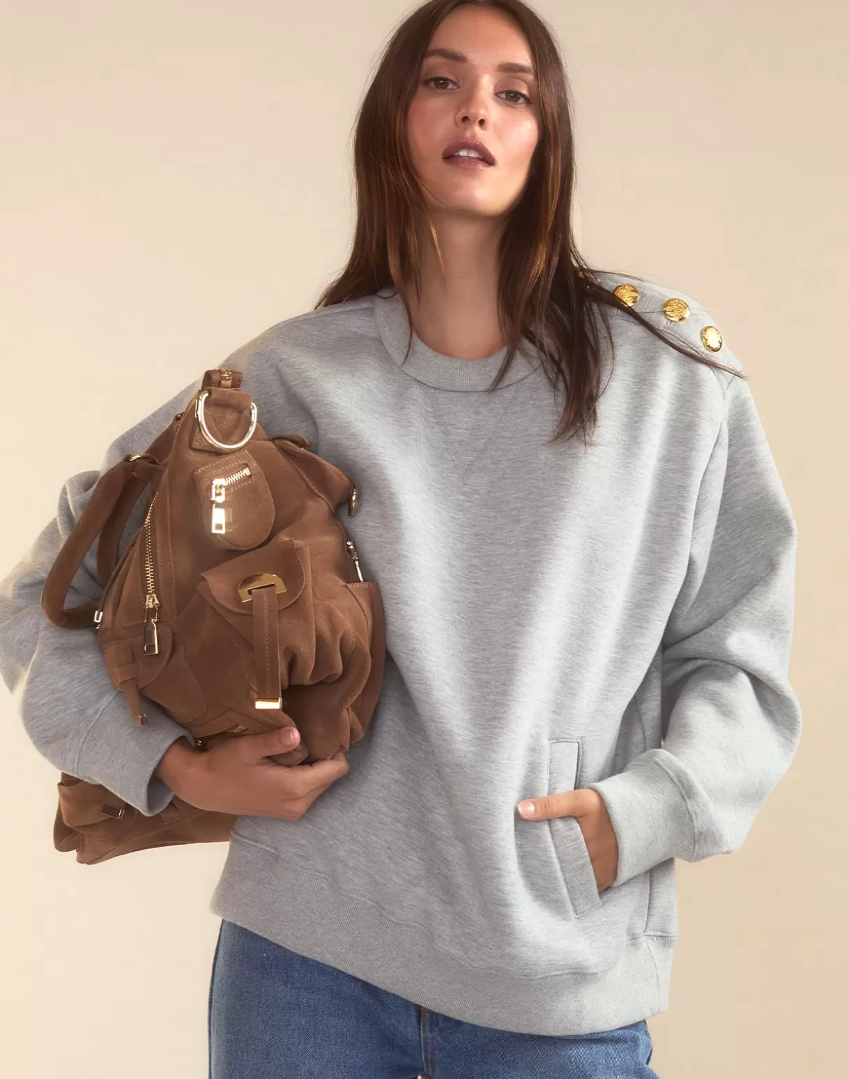 Tops-Cynthia Rowley Button Up Sweatshirt HGREY