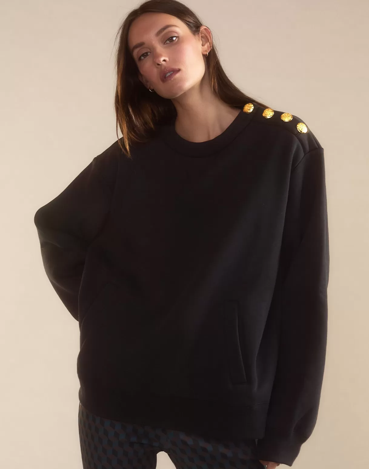 Tops-Cynthia Rowley Button Up Sweatshirt BLACK