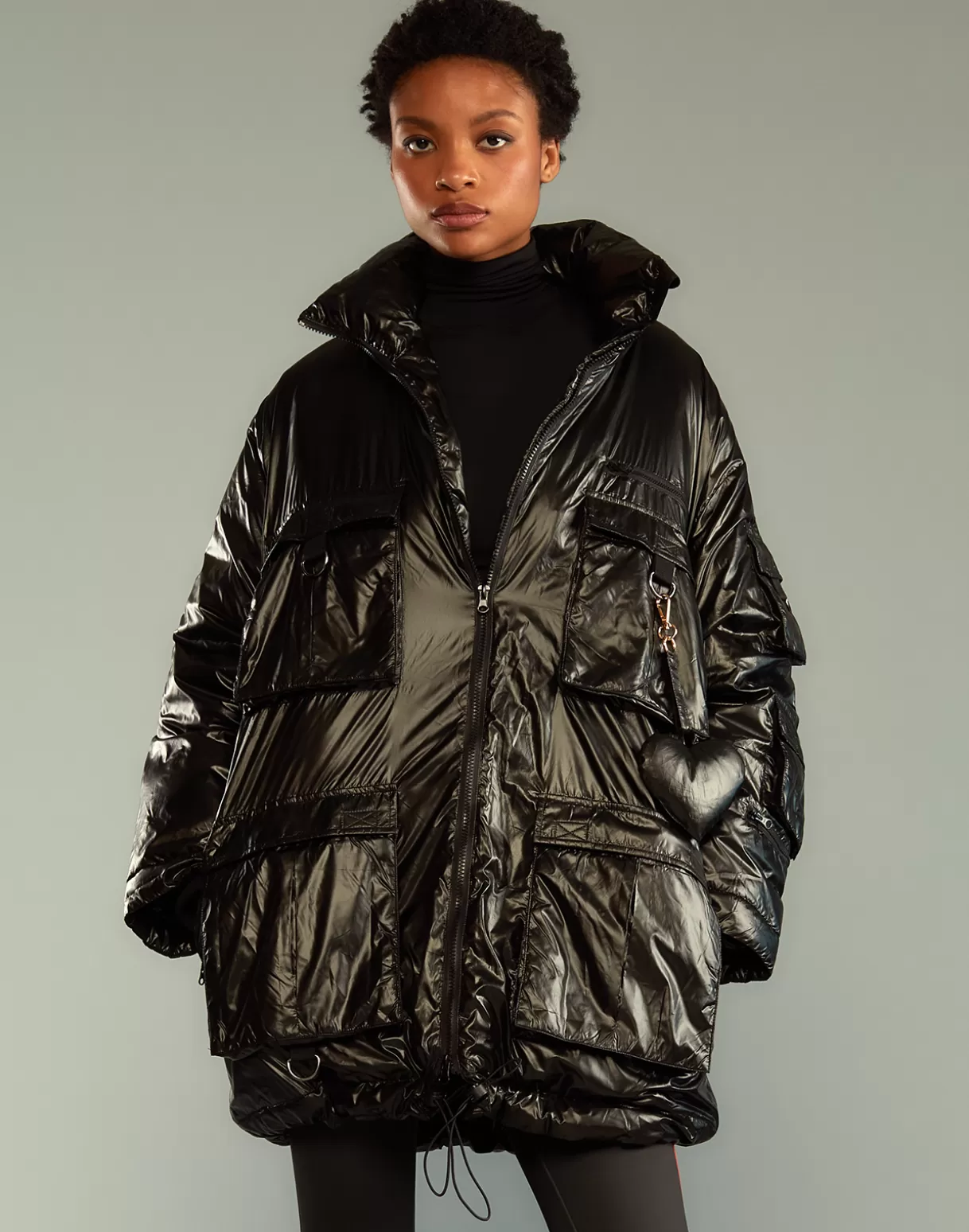Snow-Cynthia Rowley Cargo Pocket Puffer Coat BLACK