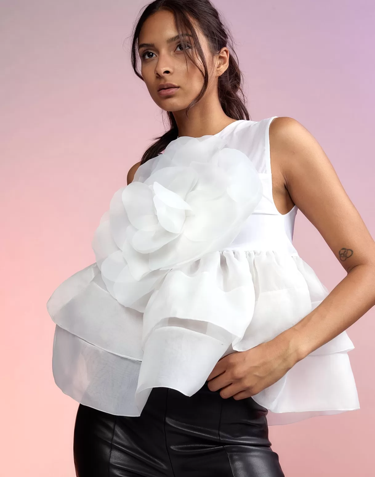 Tops-Cynthia Rowley Chloe Organza Flower Top White