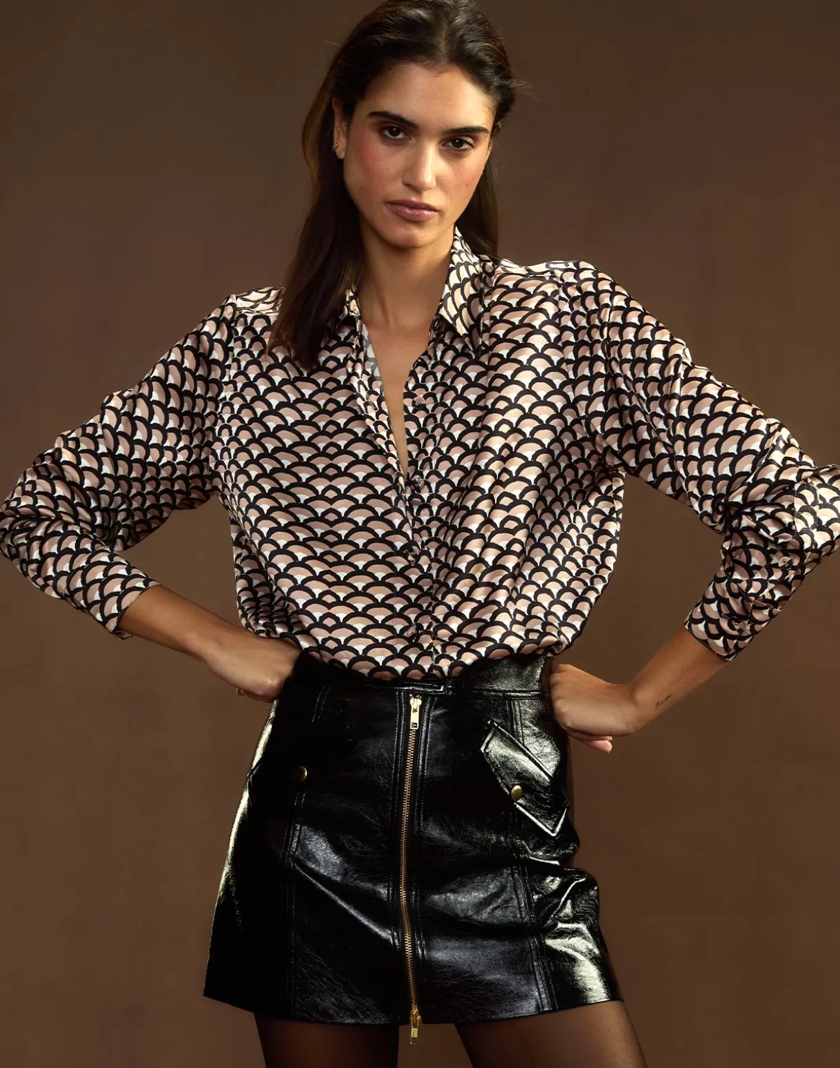 Tops-Cynthia Rowley Collectible Silk Shirt BLKCML