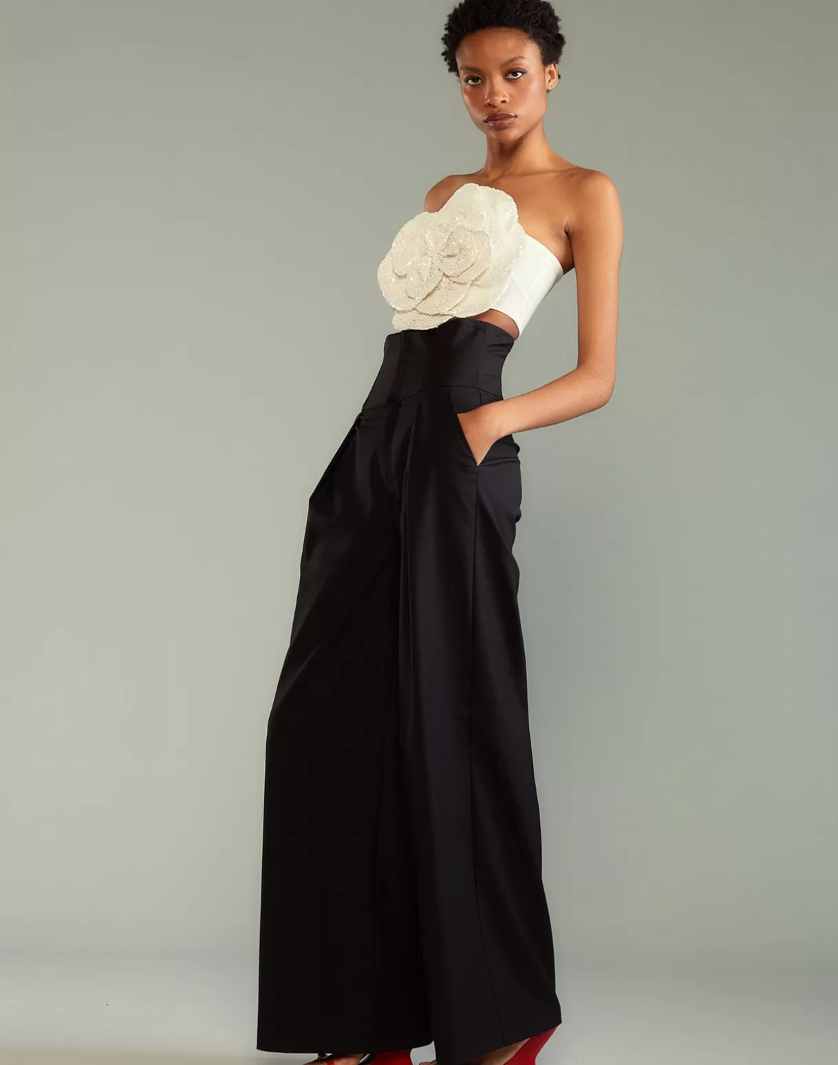 Bottoms-Cynthia Rowley Corset Waist Pants BLACK