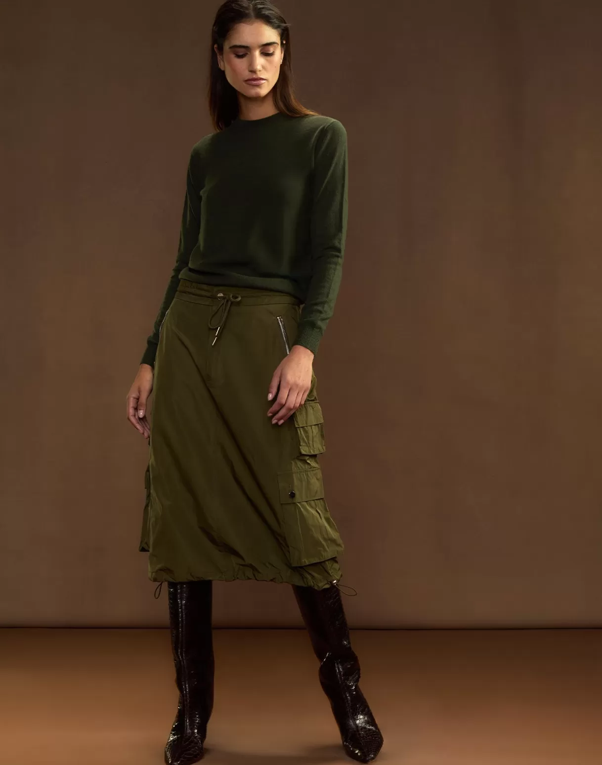Bottoms-Cynthia Rowley Deep Pockets Skirt DRKGR