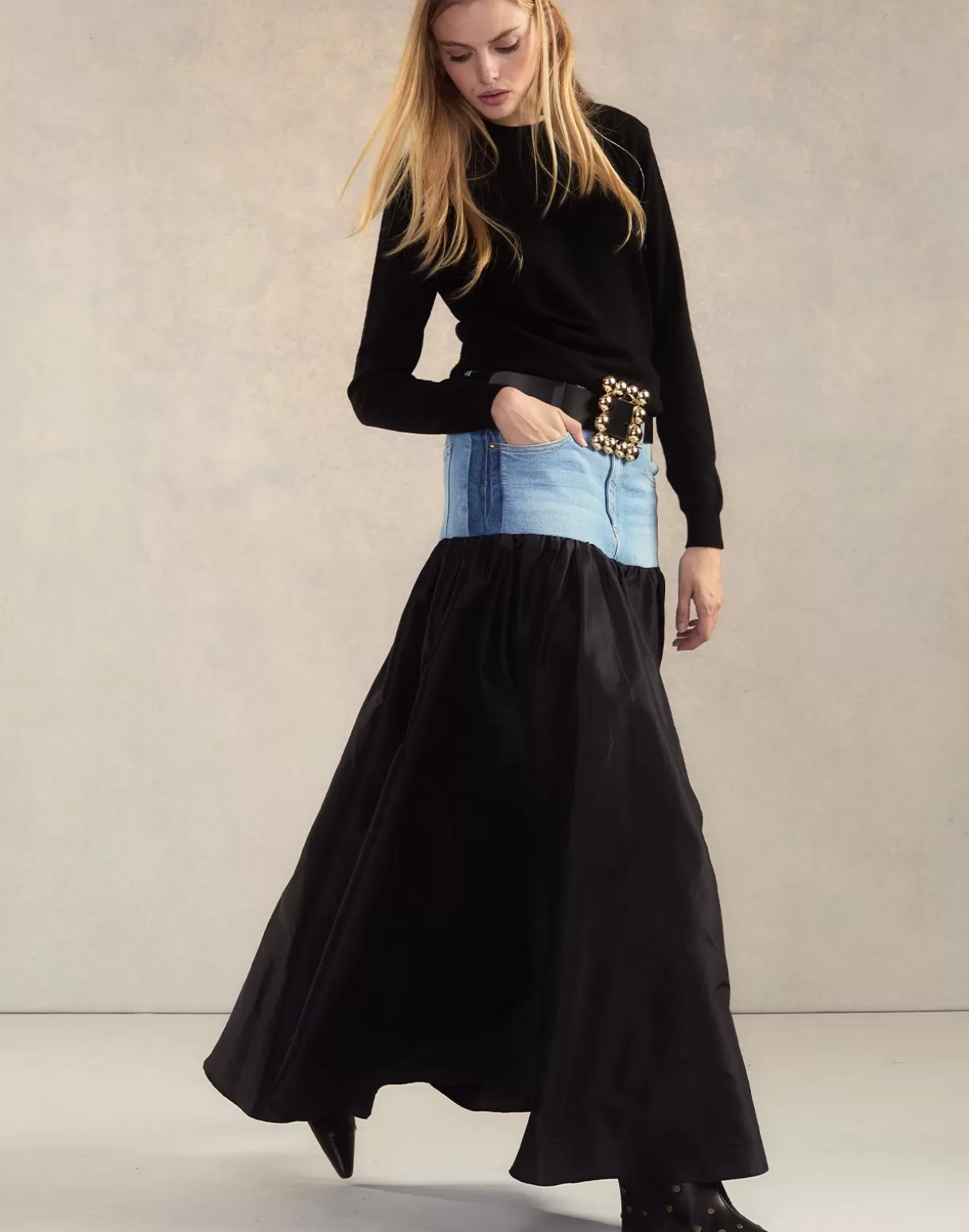 Bottoms-Cynthia Rowley Denim Taffeta Skirt BLACK
