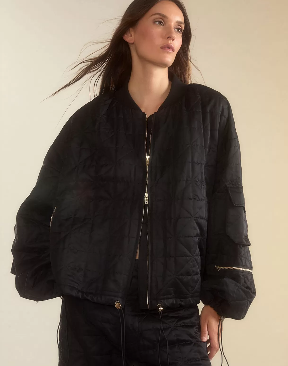Jackets & Coats | Tops-Cynthia Rowley Downtown Quilted Bomber Jacket BLACK