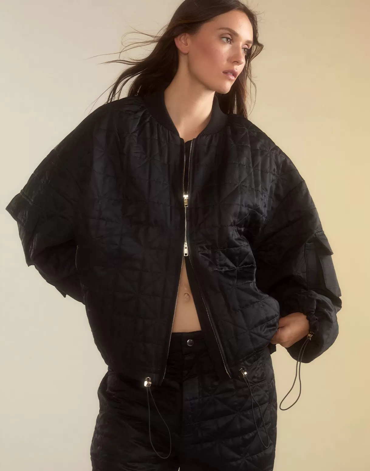 Jackets & Coats | Tops-Cynthia Rowley Downtown Quilted Bomber Jacket BLACK