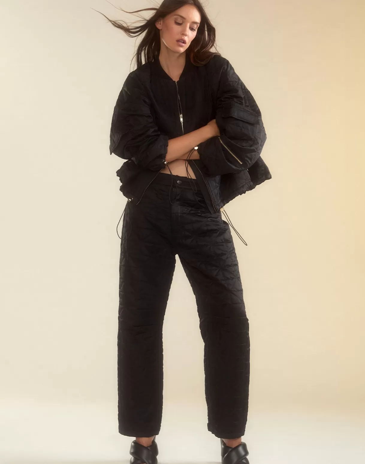 Bottoms-Cynthia Rowley Downtown Quilted Horseshoe Pant BLACK
