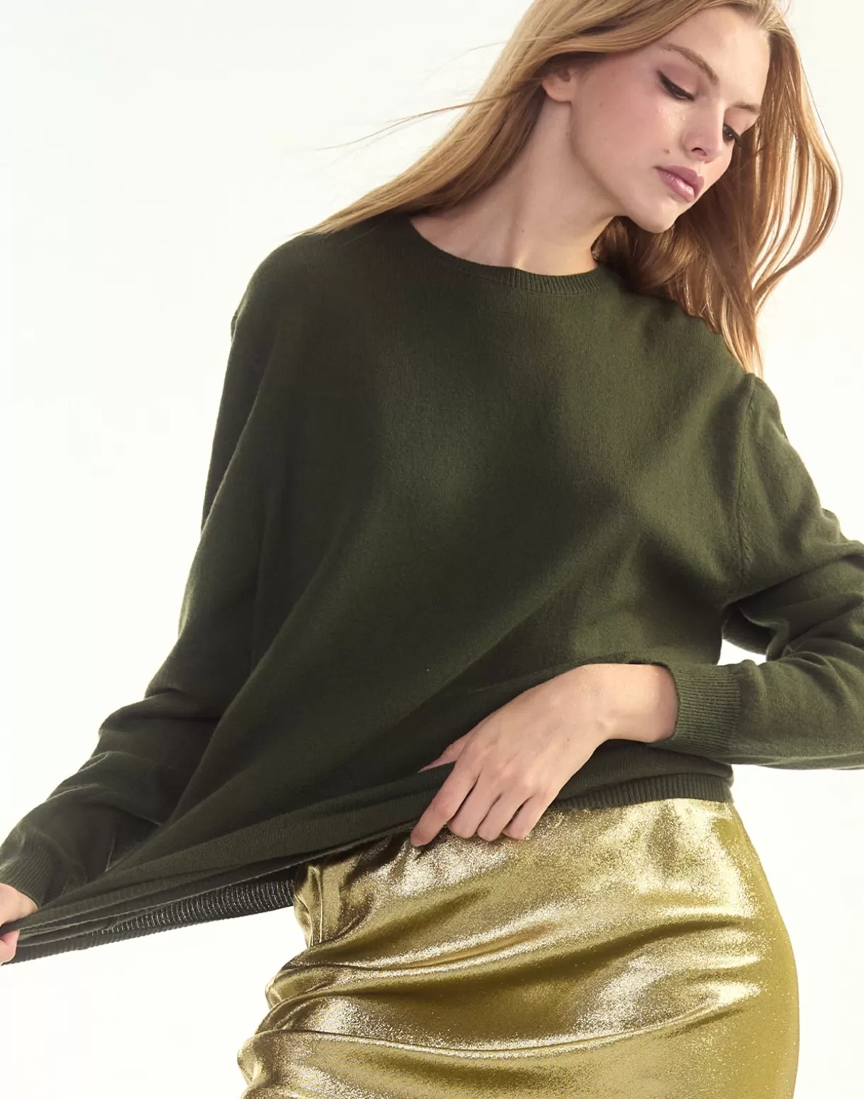 Tops-Cynthia Rowley Elea Wool Cashmere Sweater GREEN