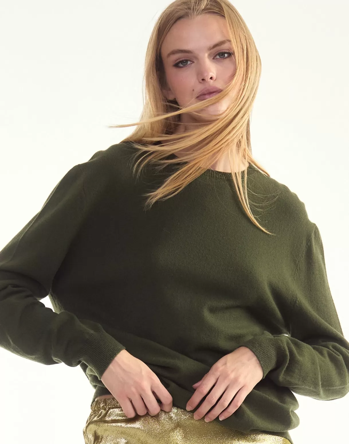 Tops-Cynthia Rowley Elea Wool Cashmere Sweater GREEN