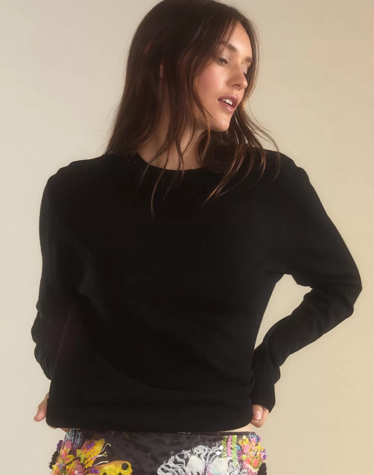 Tops-Cynthia Rowley Elea Wool Cashmere Sweater BLACK