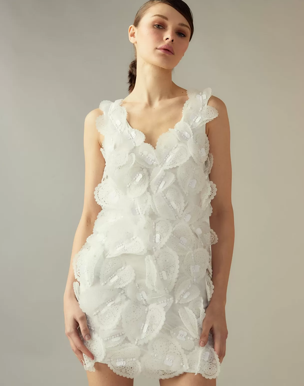 Dresses-Cynthia Rowley Elle Embellished Heart Dress White